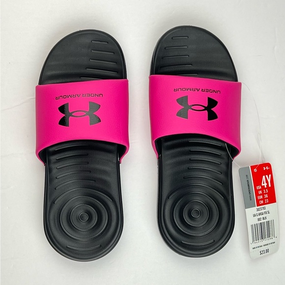 Under Armour 3023793-002 Girl's Ansa Fixed Slides Pink Black Kids Youth Size 4Y - Picture 5 of 8